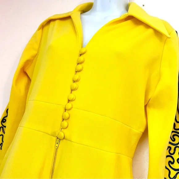 Fredrick’s of Hollywood Vintage 70s RARE Embroidered Bell Bottom Jumpsuit Yellow - Picture 8 of 14